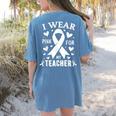 I Wear Pink For My Teacher Cancer Awareness Women's Comfort Colors T-Shirt Back Print Blue Jean