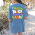 Will Trade Students For Candy Teacher Cute Halloween Costume Women's Comfort Colors T-Shirt Back Print Blue Jean