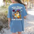 Will Trade Students For Candy Teacher Ghost Halloween Women's Comfort Colors T-Shirt Back Print Blue Jean Will Trade Students For Candy Teacher Ghost Halloween Women's Comfort Colors T-Shirt Back Print Blue Jean