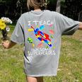 Autism Awareness Teacher I Teach Awesome Superheroes Women's Comfort Colors T-Shirt Back Print Grey