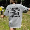 Blessed To Be A Catholic School Teacher Christian Teaching Women's Comfort Colors T-Shirt Back Print Grey