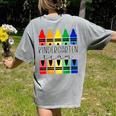 Colorful Crayon Kindergarten Team Tee For Teachers Students Men Women Kids Women's Comfort Colors T-Shirt Back Print Grey