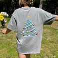 DNA Helix Christmas Tree Scientist Biology Science Teacher Women's Comfort Colors T-Shirt Back Print Grey