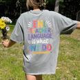 English Teaching ENL Teacher Language Is What We Do Women's Comfort Colors T-Shirt Back Print Grey