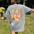 First Grade Fall Floral Coquette Bow Teachers Students Women's Comfort Colors T-Shirt Back Print Grey First Grade Fall Floral Coquette Bow Teachers Students Women's Comfort Colors T-Shirt Back Print Grey