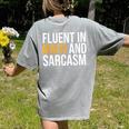 Fluent In Math And Sarcasm Teacher Women's Comfort Colors T-Shirt Back Print Grey Fluent In Math And Sarcasm Teacher Women's Comfort Colors T-Shirt Back Print Grey