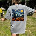 Halloween Pumpkin Starry Night Van Gogh Art Teacher Women's Comfort Colors T-Shirt Back Print Grey