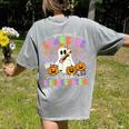 Halloween Teacher You Can't Scare Me I Teach Kindergarten Women's Comfort Colors T-Shirt Back Print Grey Halloween Teacher You Can't Scare Me I Teach Kindergarten Women's Comfort Colors T-Shirt Back Print Grey