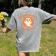Halloween Teacher Crew Spooky Season Retro Ghost Women's Comfort Colors T-Shirt Back Print Grey