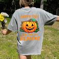 Halloween Teacher Librarian Pumpkin Reading Books Men Women Kids Women's Comfort Colors T-Shirt Back Print Grey