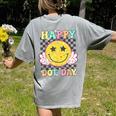 Happy Dot Day Hippie Flowers Smile Face Groovy Teacher Kids Women's Comfort Colors T-Shirt Back Print Grey