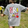 Happy Fri-Yay Teacher Back To School Friday Lovers Women's Comfort Colors T-Shirt Back Print Grey Happy Fri-Yay Teacher Back To School Friday Lovers Women's Comfort Colors T-Shirt Back Print Grey