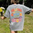 Helping Little Minds Grow Teacher First Day Back To School Women's Comfort Colors T-Shirt Back Print Grey