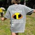 I'm a Teacher What's Your Superpower Teacher Women's Comfort Colors T-Shirt Back Print Grey I'm a Teacher What's Your Superpower Teacher Women's Comfort Colors T-Shirt Back Print Grey