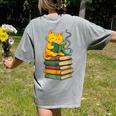 Kawaii Cats Lover Coffee Books Teacher Librarian Cat Women's Comfort Colors T-Shirt Back Print Grey