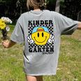 Kindergarten Teacher Hippie Smile Face Back School Women's Comfort Colors T-Shirt Back Print Grey Kindergarten Teacher Hippie Smile Face Back School Women's Comfort Colors T-Shirt Back Print Grey