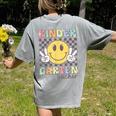 Kindergarten Teacher Team Hippie Smile Face Back To School Women's Comfort Colors T-Shirt Back Print Grey Kindergarten Teacher Team Hippie Smile Face Back To School Women's Comfort Colors T-Shirt Back Print Grey