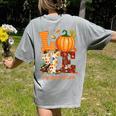 Love Kindergarten Teacher Turkey Thanksgiving Autumn Fall Women's Comfort Colors T-Shirt Back Print Grey