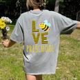 Love Preschool Back To School Yellow Bee Preschool Teacher For Men Women Girls Kids Women's Comfort Colors T-Shirt Back Print Grey
