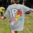 P Is For Pre-K Teacher Pencil Apple Back To School Women's Comfort Colors T-Shirt Back Print Grey P Is For Pre-K Teacher Pencil Apple Back To School Women's Comfort Colors T-Shirt Back Print Grey