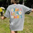 Peace Love Books Bookworm Librarian Reading Teacher Groovy Women's Comfort Colors T-Shirt Back Print Grey
