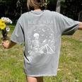 Read In Peace Skeleton Reading Teacher Spooky Halloween Women's Comfort Colors T-Shirt Back Print Grey