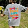 Retro Teach Love Inspire Back To School Teachers Women's Comfort Colors T-Shirt Back Print Grey Retro Teach Love Inspire Back To School Teachers Women's Comfort Colors T-Shirt Back Print Grey