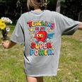 Retro Teaching Is My Superpower Apple Teacher Appreciation Women's Comfort Colors T-Shirt Back Print Grey Retro Teaching Is My Superpower Apple Teacher Appreciation Women's Comfort Colors T-Shirt Back Print Grey