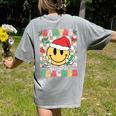 Santas Favorite Teacher Retro Groovy Smile Face Christmas Women's Comfort Colors T-Shirt Back Print Grey
