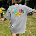 Teach Coquette Bow Teacher Back To School Happy First Day Women's Comfort Colors T-Shirt Back Print Grey Teach Coquette Bow Teacher Back To School Happy First Day Women's Comfort Colors T-Shirt Back Print Grey
