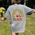 Teach Love Inspire Rainbow Leopard Cheetah Print Teacher Women's Comfort Colors T-Shirt Back Print Grey