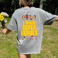 I Teach Super Heroes Comic Book Hero Teacher School Women's Comfort Colors T-Shirt Back Print Grey