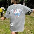 Teach Teacher Coquette Bow Pencil Back To School First Day Women's Comfort Colors T-Shirt Back Print Grey