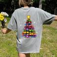 Teacher Crayon Christmas Tree Lights Student School Xmas Women's Comfort Colors T-Shirt Back Print Grey