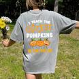 Teacher Halloween Pre-K Teacher Kindergarten Cutest Pumpkins Men Women Kids Women's Comfort Colors T-Shirt Back Print Grey Teacher Halloween Pre-K Teacher Kindergarten Cutest Pumpkins Men Women Kids Women's Comfort Colors T-Shirt Back Print Grey