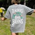 Teacher Halloween Shirt Women Men Teachers Love Brains Women's Comfort Colors T-Shirt Back Print Grey Teacher Halloween Shirt Women Men Teachers Love Brains Women's Comfort Colors T-Shirt Back Print Grey