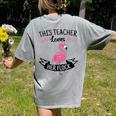 This Teacher Loves Her Flock Cute Flamingo Teacher Women's Comfort Colors T-Shirt Back Print Grey This Teacher Loves Her Flock Cute Flamingo Teacher Women's Comfort Colors T-Shirt Back Print Grey