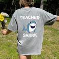 Teacher Shark Teaching Back To School Kindergarten Women's Comfort Colors T-Shirt Back Print Grey