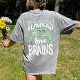 Teachers Love Brains Halloween Costume Trick Treat Zombie Women's Comfort Colors T-Shirt Back Print Grey