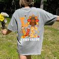 Thanksgiving Love Third Grade Teacher Turkey Autumn Fall Men Women Girls Kids Women's Comfort Colors T-Shirt Back Print Grey