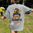 Thanksgiving Shirt Teacher Women Messy Bun Thankful Teacher Women's Comfort Colors T-Shirt Back Print Grey Thanksgiving Shirt Teacher Women Messy Bun Thankful Teacher Women's Comfort Colors T-Shirt Back Print Grey