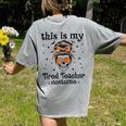 This Is My Tired Teacher Costume Skull Halloween Messy Bun Women's Comfort Colors T-Shirt Back Print Grey