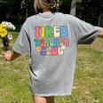 Tired Teachers Club Groovy Teachers Back To School Women's Comfort Colors T-Shirt Back Print Grey