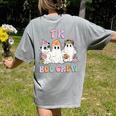 TK Boo Crew Retro Groovy Halloween Floral Ghost TK Teacher Women's Comfort Colors T-Shirt Back Print Grey