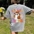 Trick Or Teach Cute Ghost Coffee Pumpkins Halloween Teacher Women's Comfort Colors T-Shirt Back Print Grey Trick Or Teach Cute Ghost Coffee Pumpkins Halloween Teacher Women's Comfort Colors T-Shirt Back Print Grey