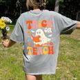 Trick Or Teach Halloween Shirt For Teacher Kids Floral Ghost Women's Comfort Colors T-Shirt Back Print Grey