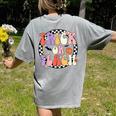 Trick Or Teach Retro Groovy Halloween Teacher Women's Comfort Colors T-Shirt Back Print Grey