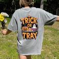 Trick Or Tray Halloween Cafeteria Teacher School Women's Comfort Colors T-Shirt Back Print Grey Trick Or Tray Halloween Cafeteria Teacher School Women's Comfort Colors T-Shirt Back Print Grey