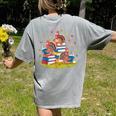 Turkey Reading Books Fall Season Thanksgiving Teacher Book Women's Comfort Colors T-Shirt Back Print Grey