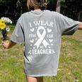I Wear Pink For My Teacher Cancer Awareness Women's Comfort Colors T-Shirt Back Print Grey